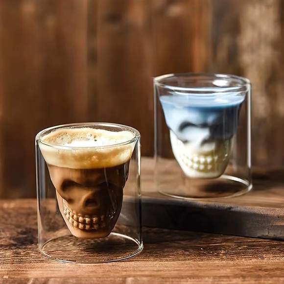 Other - Halloween Skull Glass Cup 230ml – Double Wall Cocktail Whiskey Coffee Mug